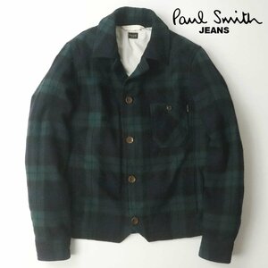 美品 PAUL SMITH JEANS ポールスミス ジーンズ フランネルコットン ワークシャツジャケット ブラックウォッチ チェック M ブルゾン