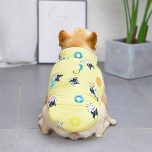 イエローMサイズ◆【残り数枚】犬服 中型犬用 フレブル ドッグウェア ダウン風 アウター Dカン付き 新品 フレンチブルドッグ ジャケット