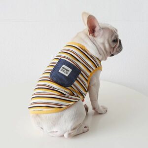 イエローXLサイズ◆【残り数枚】犬服 中型犬用 タンクトップ 伸縮性あり ドッグ ボーダー柄 トップス 新作 ノースリーブ 新品 フレブル