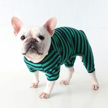 グリーン×ネイビーXLサイズ◆【残り数枚】犬服 中型犬用 ロンパース ボーダー つなぎ 新品 フレブル カバーオール 部屋着 オーバーロード_画像1