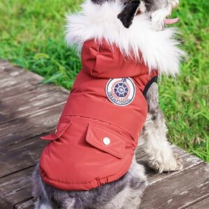 レッドSサイズ◆ダウン風 ジャケット フード付き コート 犬服 ブルゾン 防寒着 アウター ジャンパー 小型犬用 ペット用品 新作 新品 冬