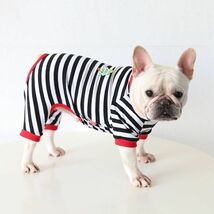 ブラック/FB-Mサイズ◆【フレブル用サイズ】【残り数枚】犬服 ロンパース つなぎ 部屋着 抜け毛対策 新品 ボーダー柄 新作 カバーオール_画像3