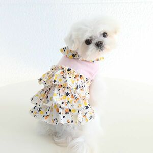 Mサイズ◆【残り数枚】犬服 フルーツ柄 果物柄 ビタミンカラー 再入荷なし メッシュ ティアードスカート 新品 春夏秋 ワンピース 新作