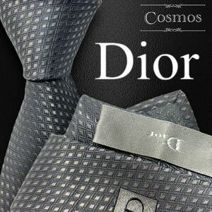 1円 極美品 Dior ディオール ネクタイ シルバー 銀色 CD ロゴ 灰色 グレー 光沢 紳士服 スーツ メンズ 高級 ブランド