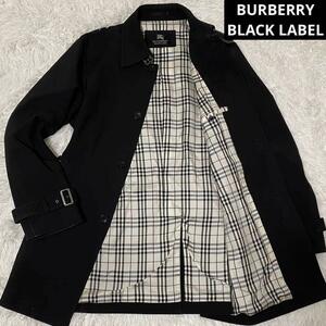 R193【極美品】バーバリーブラックレーベル ベルト ステンカラーコート ノバチェック 黒 ブラック Lサイズ BURBEERY BLACK LABEL