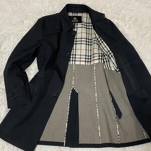 R154 極美品 L BURBERRY【最高級の逸品】バーバリーブラックレーベル ロングコート ノバチェック ジャケット メンズ 黒 ブラック