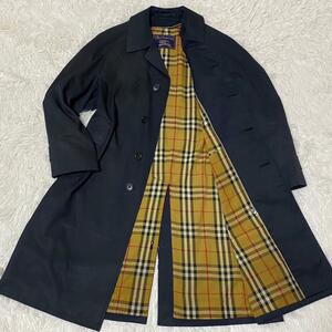 R137 極美品 L BURBERRY【最高級の逸品】バーバリー ロングコート ノバチェック ジャケット メンズ 黒 ブラック