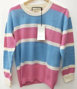  new goods unused Gucci men's lady's knitted sweater M~L size Italy made GUCCI border damage knitted tops mike-re