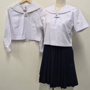 A595 (中古) 兵庫県 東播磨高校 セーラー服 3点セット /旧制服/S/M/W72/白3本/しもかわ/半袖/長袖/合服/夏服/中学/高校/制服/女子学生