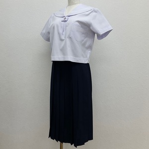 U149(中古)兵庫県 東播磨高校 セーラー服 上下セット /旧制服/4/W63/丈69/セーラー/スカート/白3本/半袖/夏服/夏用/中学/学生服/女子学生