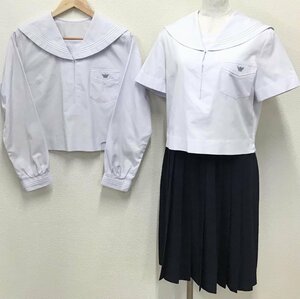 O484/(中古)兵庫県 小野高校 女子制服3点 /6/W69/丈62/28本/白3本/セーラー/夏スカート/半袖/合服/TOMBOW/夏服/夏用/中学校/高校/学生服