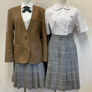 I300/Y(中古)福島県 本宮高校 女子制服6点 /旧制服/校章/LL/W72/イートン型ブレザー/スカート/リボン/キャメル/ペイズリー/チェック/学生服