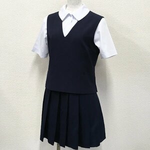 O450/Y(中古)東北方面 女子制服3点 /校名不明/165A/M/W71/16本/ベスト/ブラウス/スカート/紺/kanko/NIKKE/冬用/冬服/中学校/高校/学生服