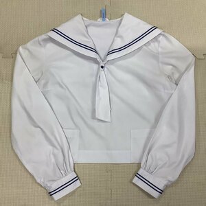 I344/Y(中古)山形県 天童市立第二中学校 女子制服2点 /大きめ/LL程度/合服セーラー/青紺2本/カットタイ/夏服/女子学生/中学校/高校/学生服