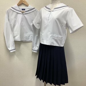 I353/Y(中古)山形県 山形市立 第三中学校 女子制服3点 /165A/W69/丈57/セーラー/夏スカート/MICHEL KLEIN/紺2本/夏服/合服/女子学生/学生服