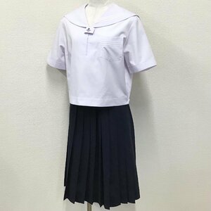 O469/(中古)兵庫県 東播磨高校 女子制服2点 /170A/W72/丈66/ヒダ28本/半袖セーラー/夏スカート/KANKO/白3本ライン/白/紺/夏服/高校/学生服