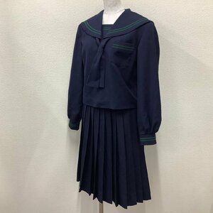 I359/Y(中古)山形県 山形市立第七中学校 女子制服2点 /165A/W66/丈59/セーラー/冬スカート/スクエアタイ/緑2本/白/高校/女子/学生服