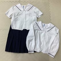 I368/Y(中古)山形県 山形北高校 女子制服3点 /特大/大きめ/160B/W78/セーラー/夏スカート/変形襟セーラー/紺2本/夏/半袖/合服/中学/学生服_画像1