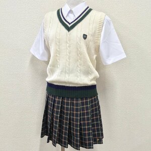 (G)A584 (中古)群馬県 桐生第一高校 3点セット /M/W63/ベスト/スカート/BEAMS SCHOOL/KANKO/チェック柄/夏服/夏用/制服/学生服/女子学生