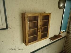 -vintageroots- 07 ornament collection case < pine natural wood antique shelf cabinet display shelf storage Cafe >