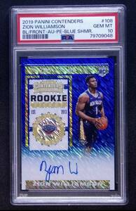 PSA 10 Zion Williamson 2019 Panini Contenders Rookie Ticket Autograph Blue Shimmer 20si Liza ion * William sonPSA10 world .1 sheets 