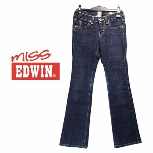 【ブーツカットデニム】日本製 MISS EDWIN ミス・エドウィン インディゴ ジーパン W27 レディース古着 ストレッチ素材 縦落ち 美脚