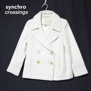 【お洒落女子の1着】synchro crossings SYNCHRO X（シンクロクロッシングズ）長袖コート ウール オフホワイト サイズ：36　レディース古着