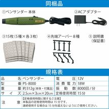 HEMAJUN(ヘマジュン) ペンサンダー PS-8000 先端アーバー8種 ヤスリペーパー 5種計15枚 ACアダプター付 プラ_画像9