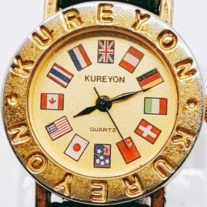 #32 KUREYON クレヨン 腕時計 アナログ 3針 金色文字盤 ゴールド基調 国旗 時計 トケイ アクセサリー ヴィンテージ アンティーク レトロの画像2