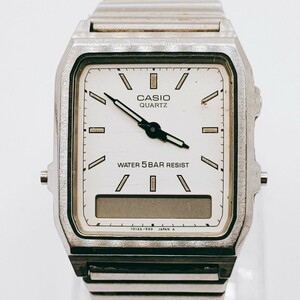 #63 CASIO カシオ AW-101 腕時計 アナログ 2針 白文字盤 シルバー基調 時計 とけい トケイ アクセサリー ヴィンテージ レトロ