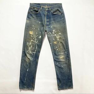 【美品】ビンテージ 80s USA製 Levis 501 W33L36 ペンキ ダメージ リーバイス 501 クラッシュ グランジ ハチマル デニム ジーンズ 