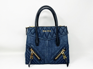 Miu Miu Biker Dembag Denim кожа Blue Miumiu Ladies Beauty RN1032