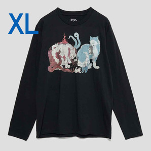 XＬサイズ【新品】グラニフ　猫又親子図　石黒亜矢子　コラボ　ロング　Tシャツ　長袖　ブラック　graniph　カットソー　十二支　妖怪　寅