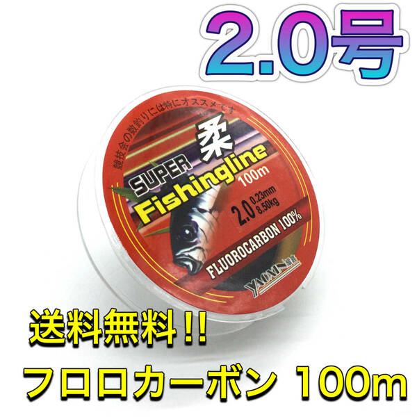 L55匿名配送・フロロカーボン 2.0号 100m巻き 道糸　リーダー