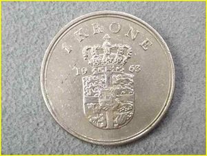 【デンマーク 1クローネ 硬貨/1963年】 1 KRONE 旧硬貨/フレゼリク9世/コイン/クローナ/DANMARK