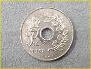 【デンマーク 25オーレ 硬貨/1967年】 25 ORE 旧硬貨/穴あきコイン/古銭/DANMARK