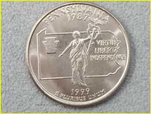 【アメリカ 50州25セント硬貨《ペンシルべニア州》/1999年】クォーターダラーコイン/桃/50州25セント硬貨プログラム/The 50 State Quarters
