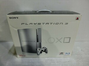 T【D3-75】【100サイズ】プレイステーション3 PS3 本体セット 80GB シルバー/通電可/ジャンク扱い/※傷・汚れ・外箱傷み有