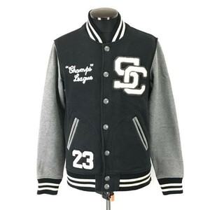 バーシティジャケット/varsity jacket★スタジャン/ベースボールカラー【メンズM/黒×グレー】イーランドジャパン/Coat/Jumper◆pBH474