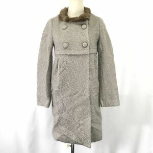 日本製★クローラ/CROLLA★ラビットファー付/ノーカラーウールコート【36/レディースS/ベージュ/beige】Coat/Jacket/Jumper◆BH481