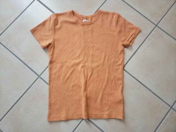 上質良品/UNGRID・アングリッド・オレンジクルーネック・Tシャツ　丸首トップス　コットン165/84A