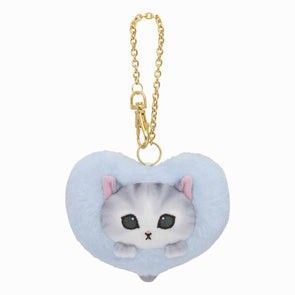 「新品未開封品」モフサンド ふわふわハートにゃんこ マスコット ブルー mofusand