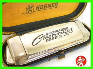  ultra rare Germany made horn na- black moni ka Deluxe 1 HOHNER CHROMONICA DELUXE harmonica a440 sound out cleaning settled case retro ②