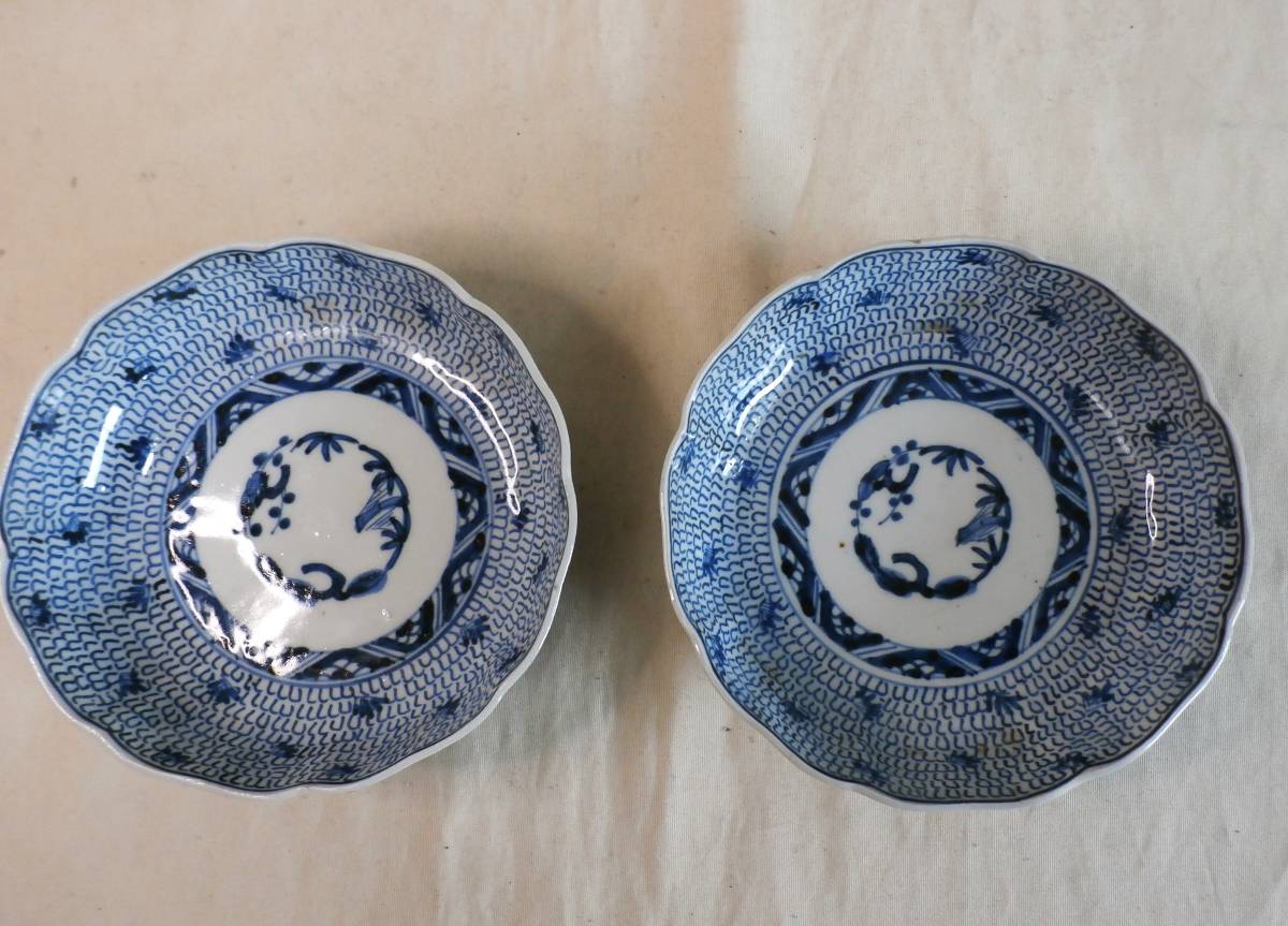 伊万里染付微塵唐草文なます皿　五枚組 / Imari Blue & White 'Namasu' Bowls set of 5 - OKURA  ORIENTAL ART / 大蔵オリエンタルアート