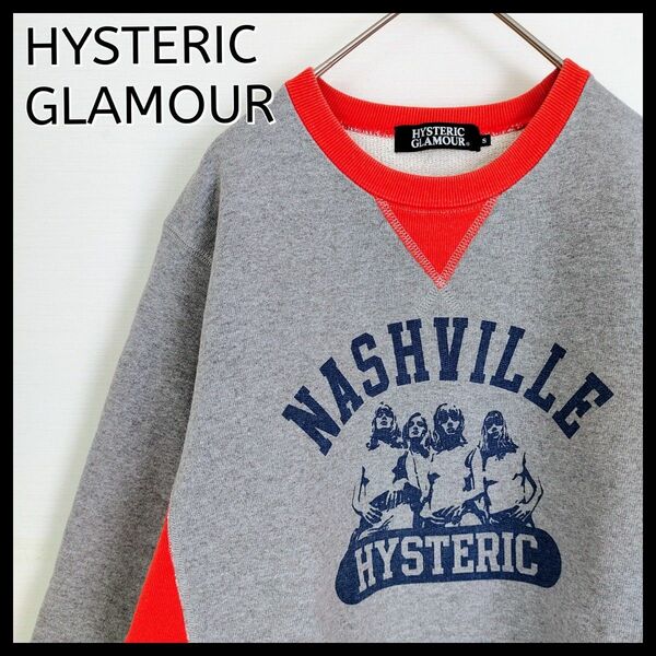 【人気デザイン】HYSTERIC GLAMOUR ヒステリックグラマー☆ヒスガール付スウェット／トレーナー　グレー・オレンジ　厚手