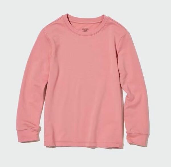 ★ユニクロ キッズ ガールズ ヒートテックコットンクルーネックTシャツ極暖・長袖 2022.12モデル 12PINK/ピンク 130 検GU無印 定価1290円★