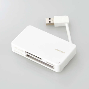 メモリリーダライタ ケーブル収納タイプ USB2.0対応 ケーブル6cm SD+microSD+CF対応 ホワイト MR-K304WH