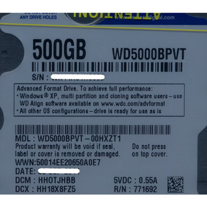 WesternDigital HDD 2.5inch WD5000BPVT 500GB 9.5mm [管理:20345968]