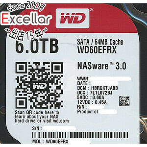 【中古】Western Digital製HDD WD60EFRX 6TB SATA600 5000～6000時間以内 [管理:1050020227]