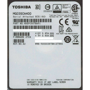 【中古】TOSHIBA製HDD MG03SCA400 4TB 7200 SAS2.0 0～100時間以内 [管理:1050018824]の画像1